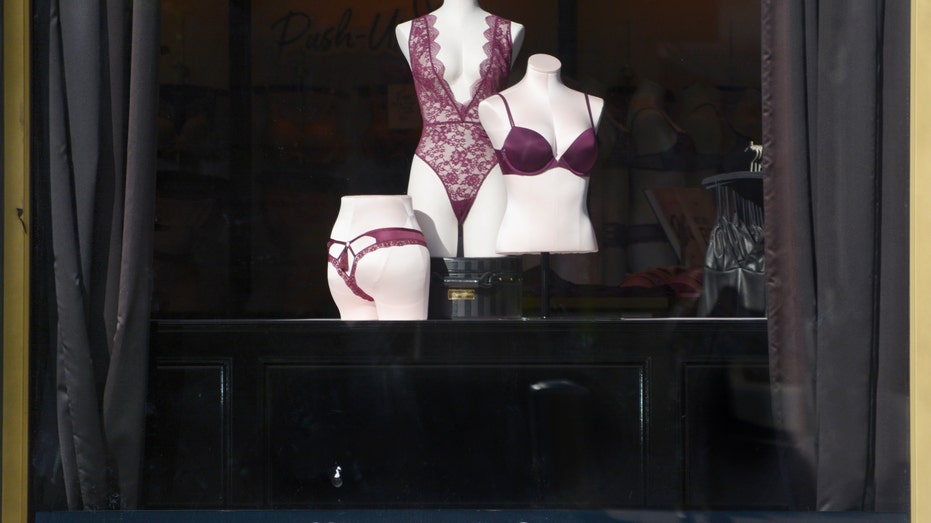 Lingerie on display in Victoria Secret store window