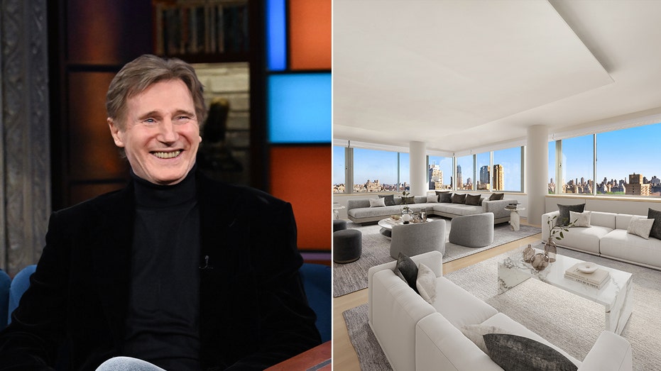 Liam Neeson and a picture of his apartment split.