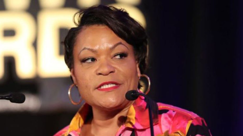 New Orleans Mayor LaToya Cantrell looks on